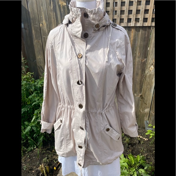 DO+BE cotton trench style coat with drawstring waist & hem removable hood - Picture 1 of 11